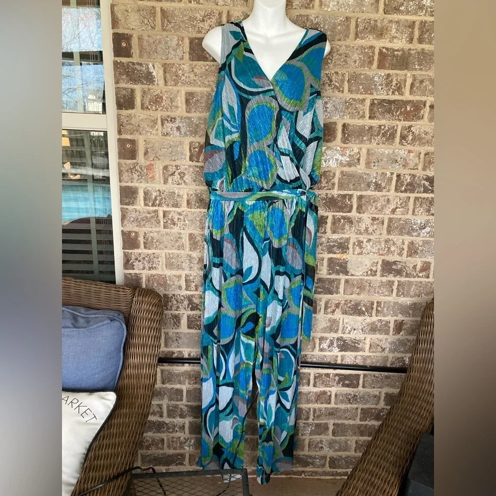 NWT- Susan Graver Vibrant  Blue Jumpsuit Size 1X New With Tags
